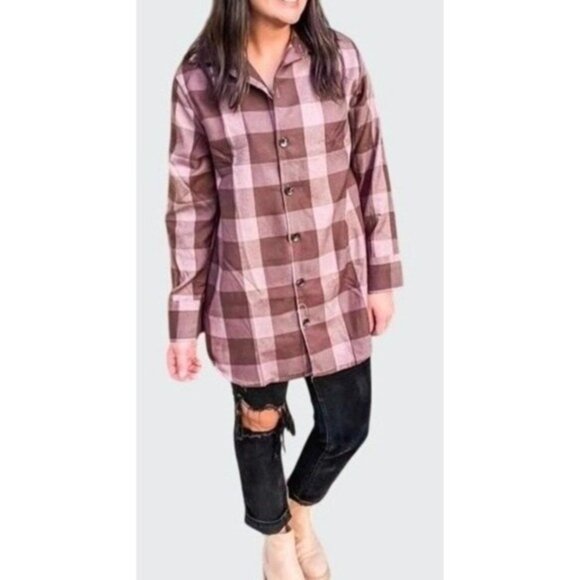 LuLaRoe Abigail Flannel Long-Sleeve Button-Up Plaid Shirt Pink/Brown Large - Picture 1 of 16